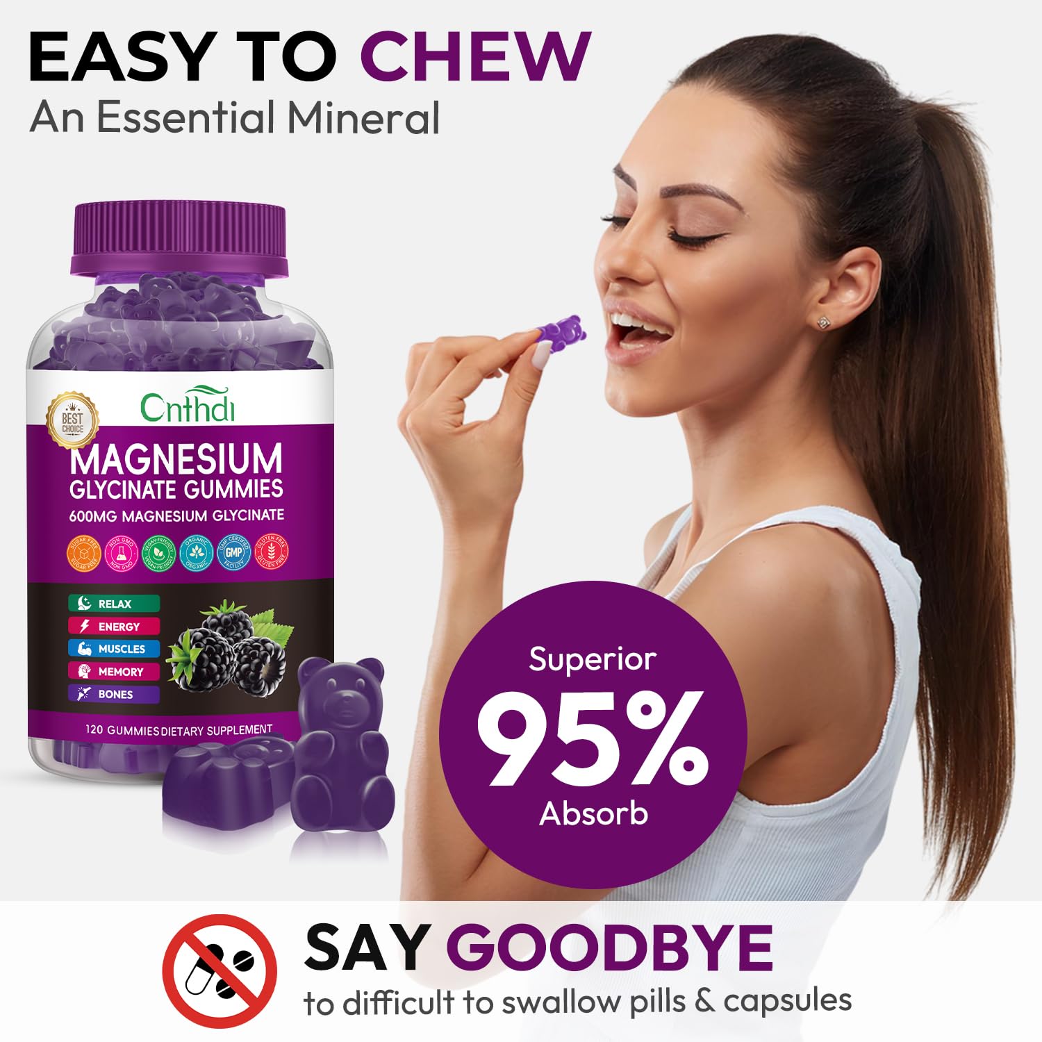 CNFHDI 120 gummies bottle, two daily servings for 60 days.