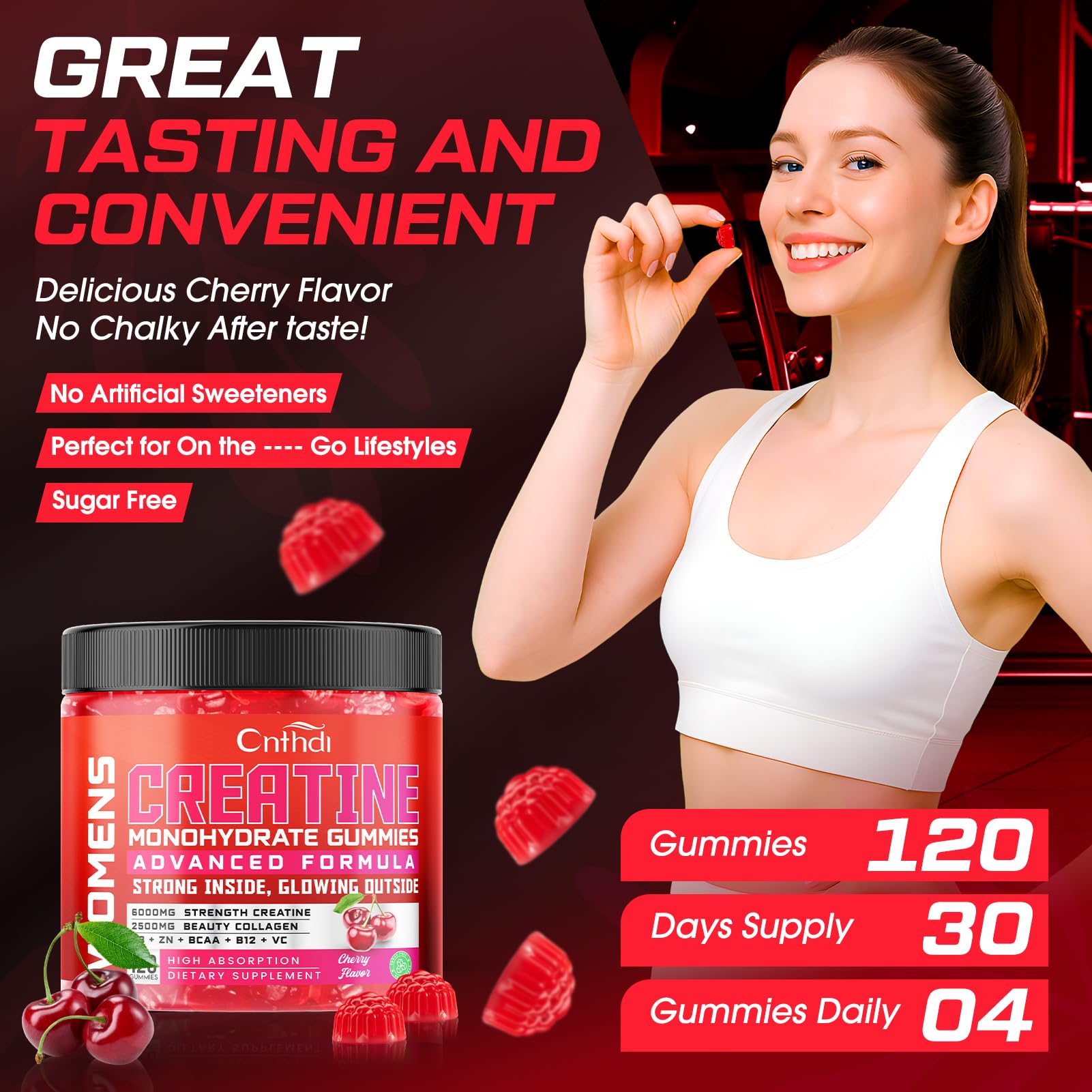 CNFHDI Creatine Gummies held in hand for on-the-go energy support