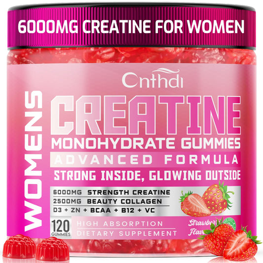 CNFHDI Creatine Gummies packaging shows strawberry flavor for convenient pre-workout support.