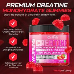 CNFHDI Creatine Gummies strawberry serving on a table highlights easy daily fitness nutrition.