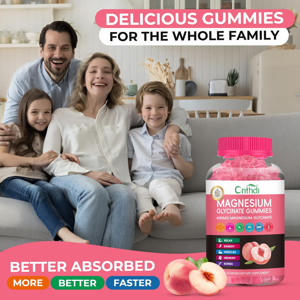 CNFHDI magnesium gummies sit on a nightstand beside a lamp, suggesting sleep support