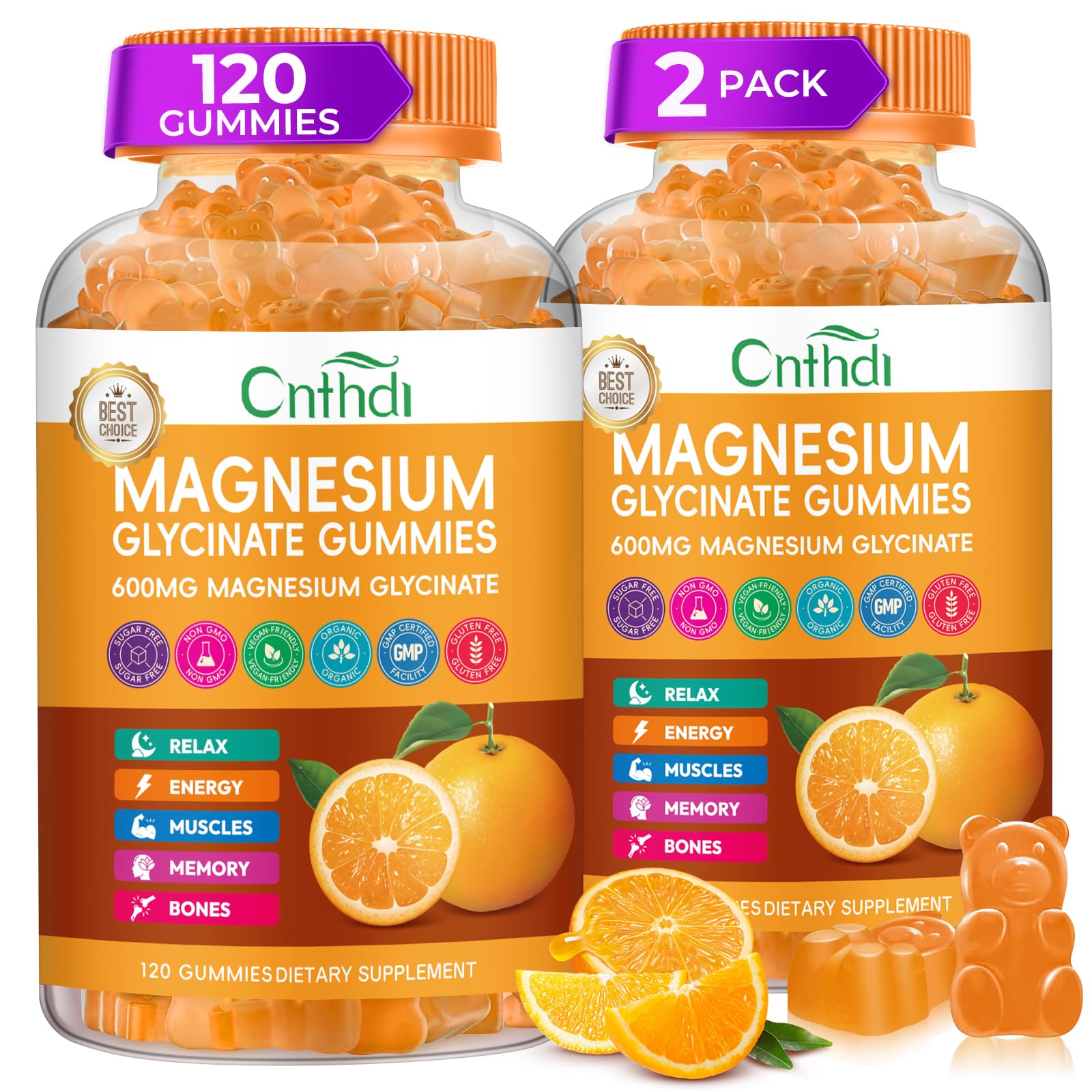 CNFHDI magnesium glycinate gummies bottle designed for daily relaxation