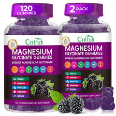 CNFHDI Magnesium Glycinate Gummies bottle close-up, sugar-free formula for daily relaxation.