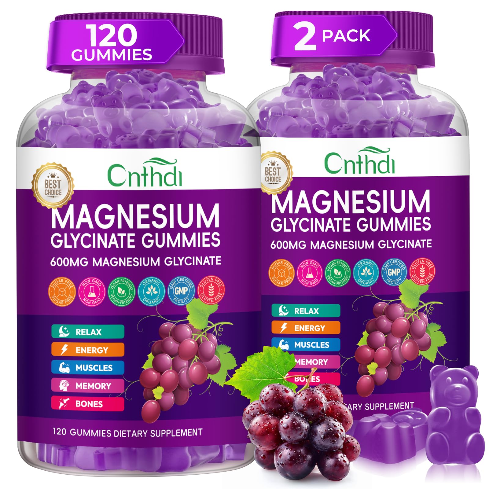 CNFHDI magnesium glycinate gummies in a jar for convenient nightly support.