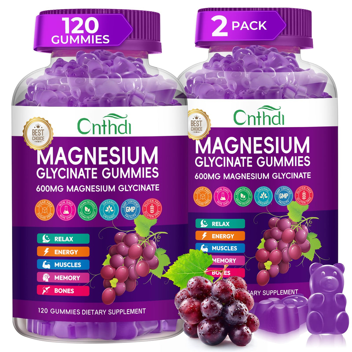 CNFHDI magnesium glycinate gummies in a jar for convenient nightly support.