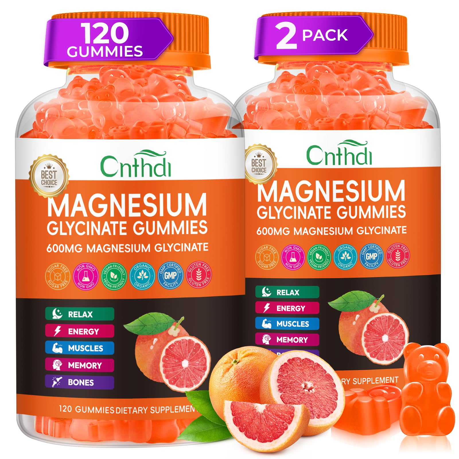 CNFHDI magnesium glycinate gummies bottle for daily wellness.
