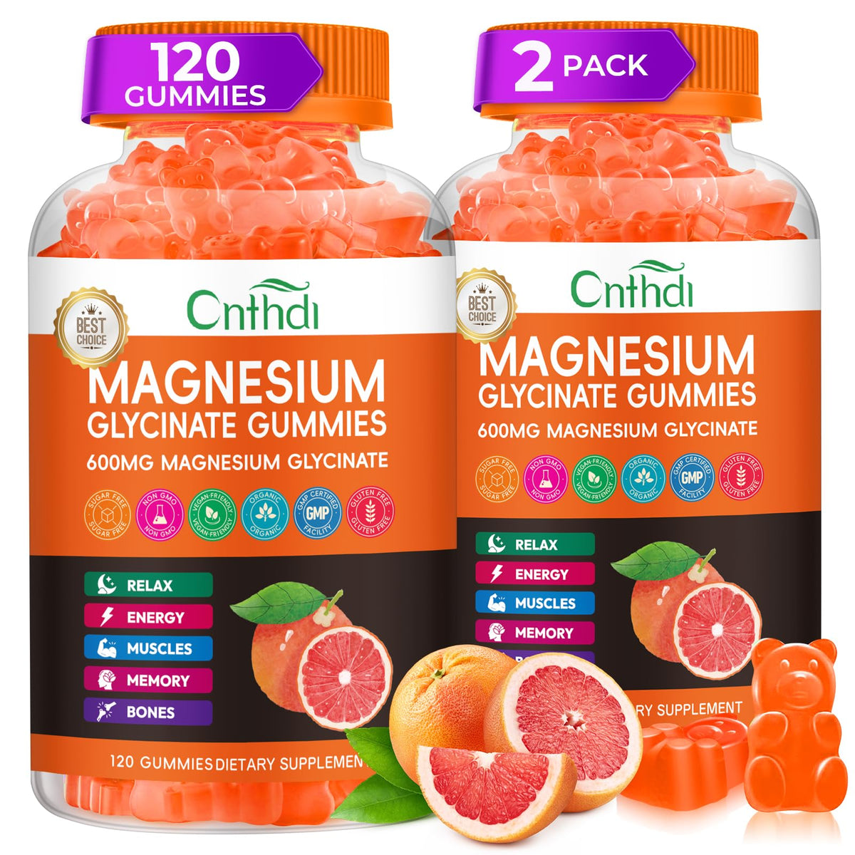 CNFHDI magnesium glycinate gummies bottle for daily wellness.