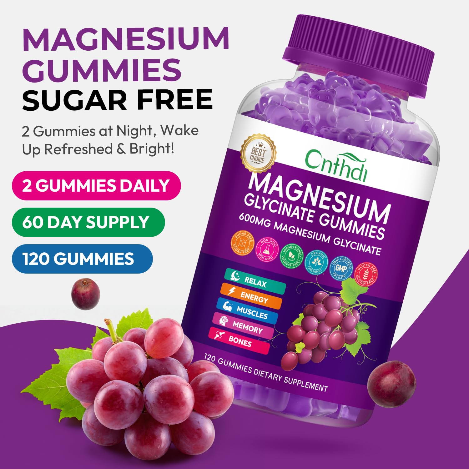 CNFHDI sugar-free grape gummies pour out, offering a tasty daily supplement.