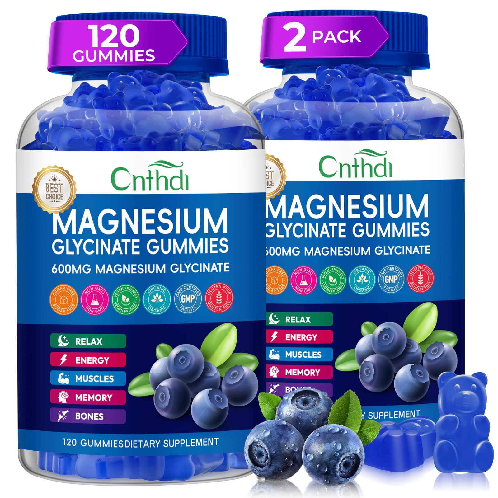 CNFHDI magnesium glycinate gummies 600mg bottle, convenient daily wellness support.