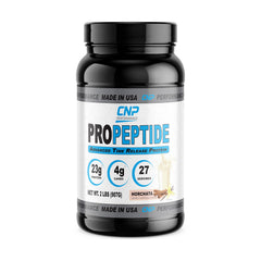CNP ProPeptide bottle top view highlights premium protein blend for post-workout recovery