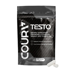 COURA MENS TESTO BOOSTER bottle shot highlighting daily vitality for active men