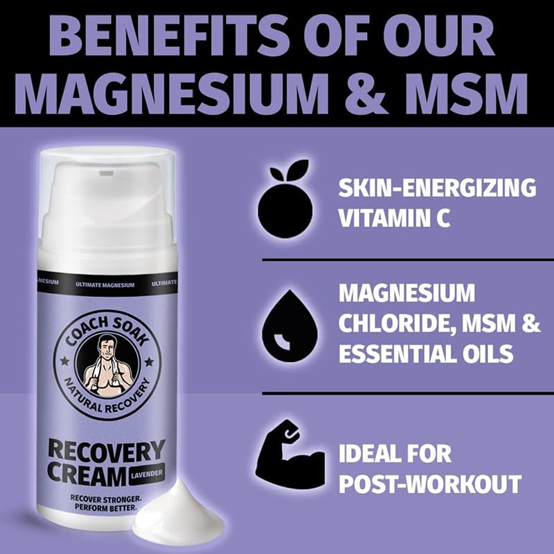 Coach Soak magnesium lotion being applied to arm for quick muscle relief.