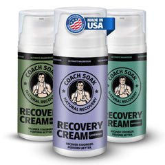 Coach Soak magnesium lotion bottle demonstrates rapid skin absorption after workouts.