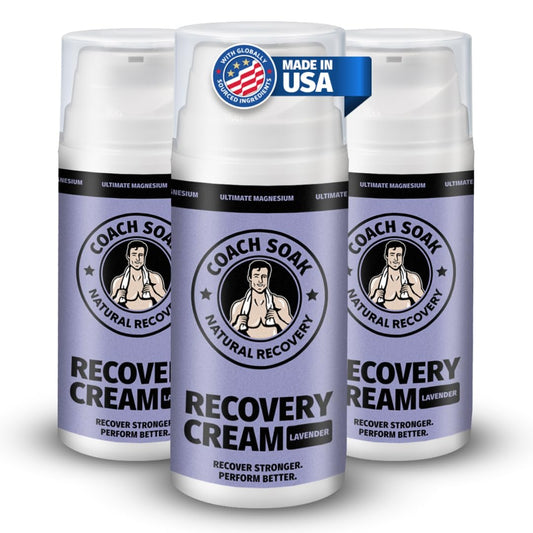 Coach Soak Magnesium Lotion in pump bottle for easy, targeted post-workout relief