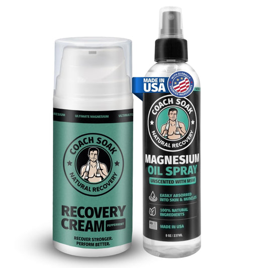 Coach Soak magnesium oil spray 8oz bottle for fast absorption after workouts.