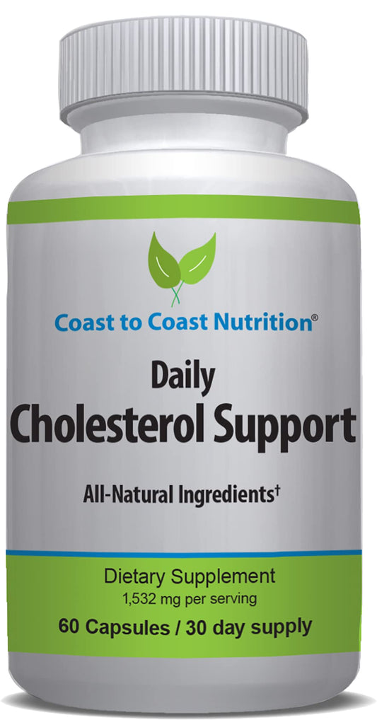 Coast to Coast Nutrition cholesterol support bottle shows daily capsule format for easy heart-friendly routines.