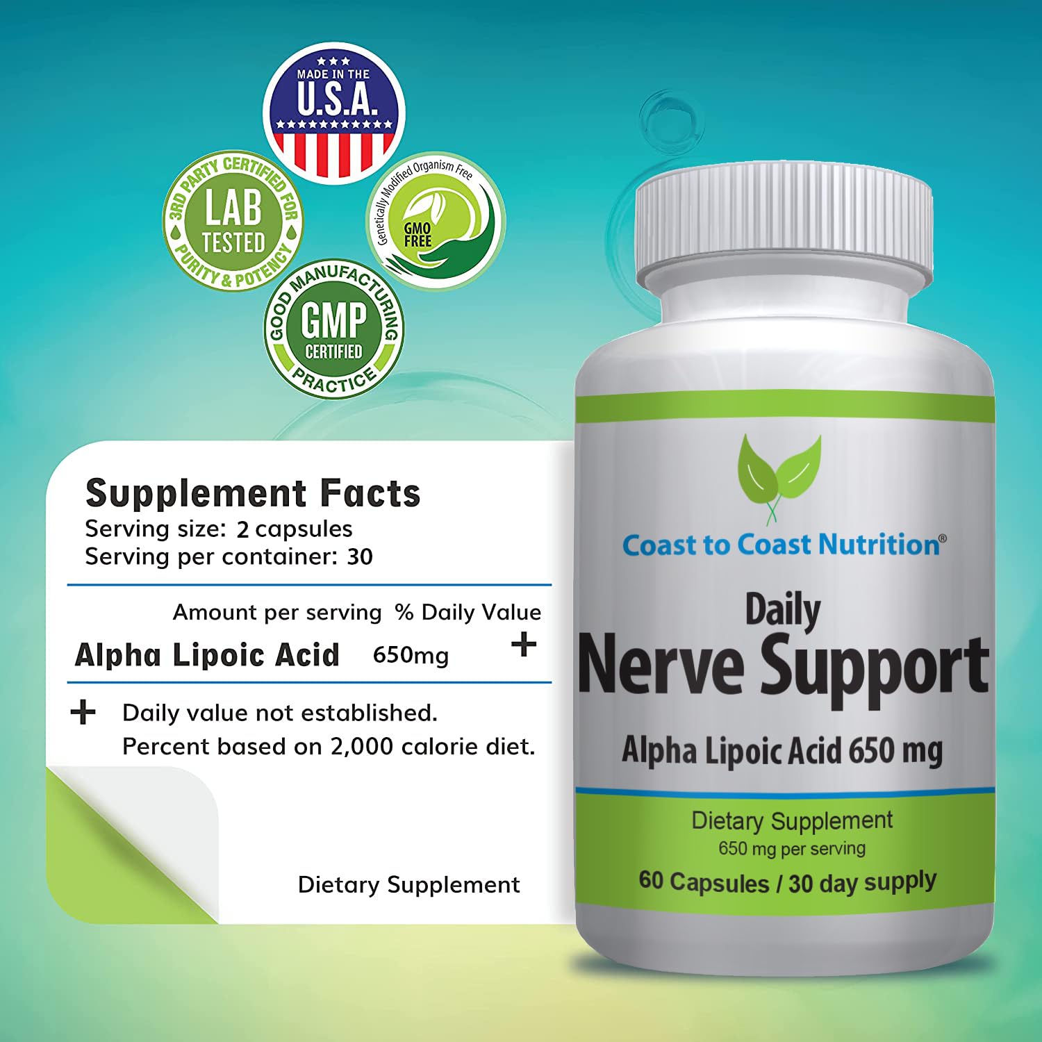 Coast to Coast Nutrition Nerve Support bottle shown in an everyday-use setup