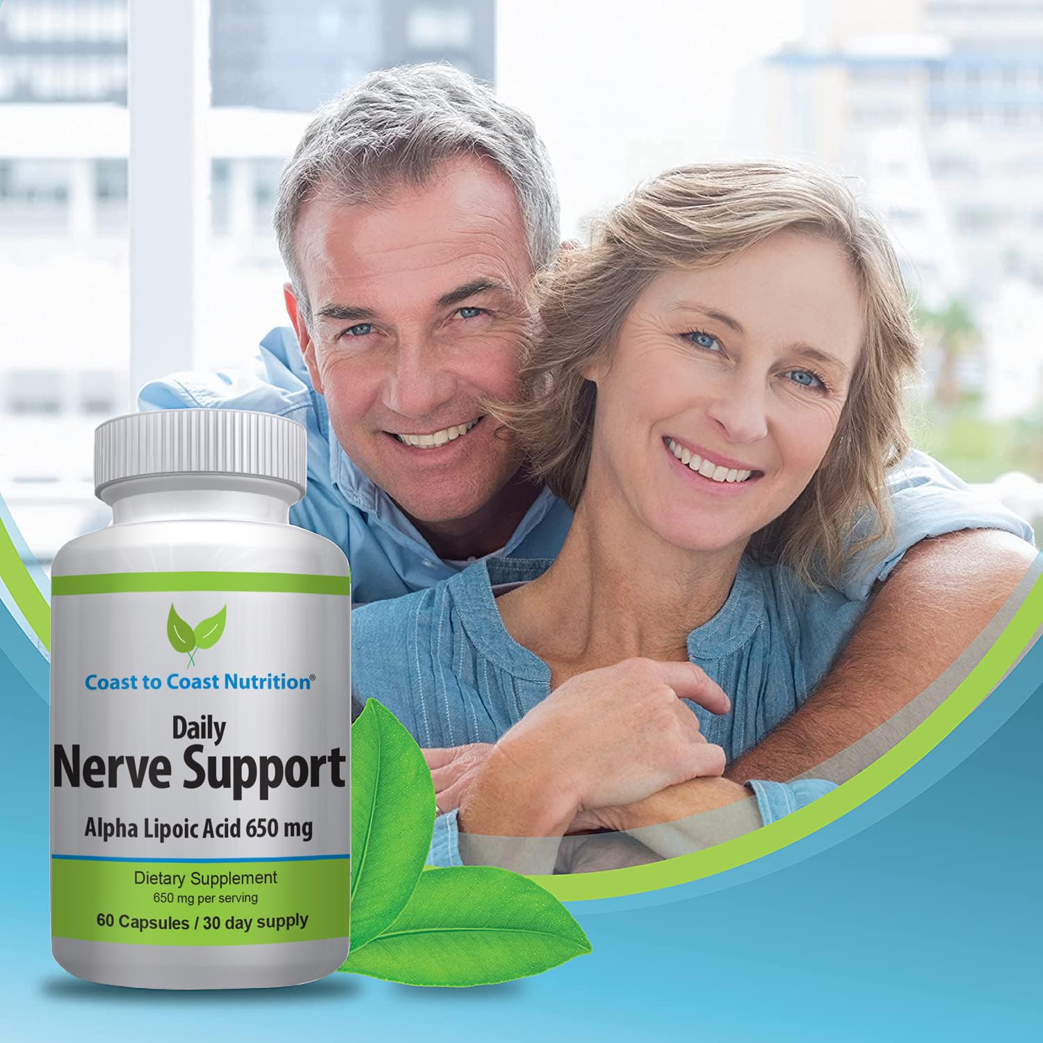 Coast to Coast Nutrition Nerve Support label closeup emphasizing USA-made quality
