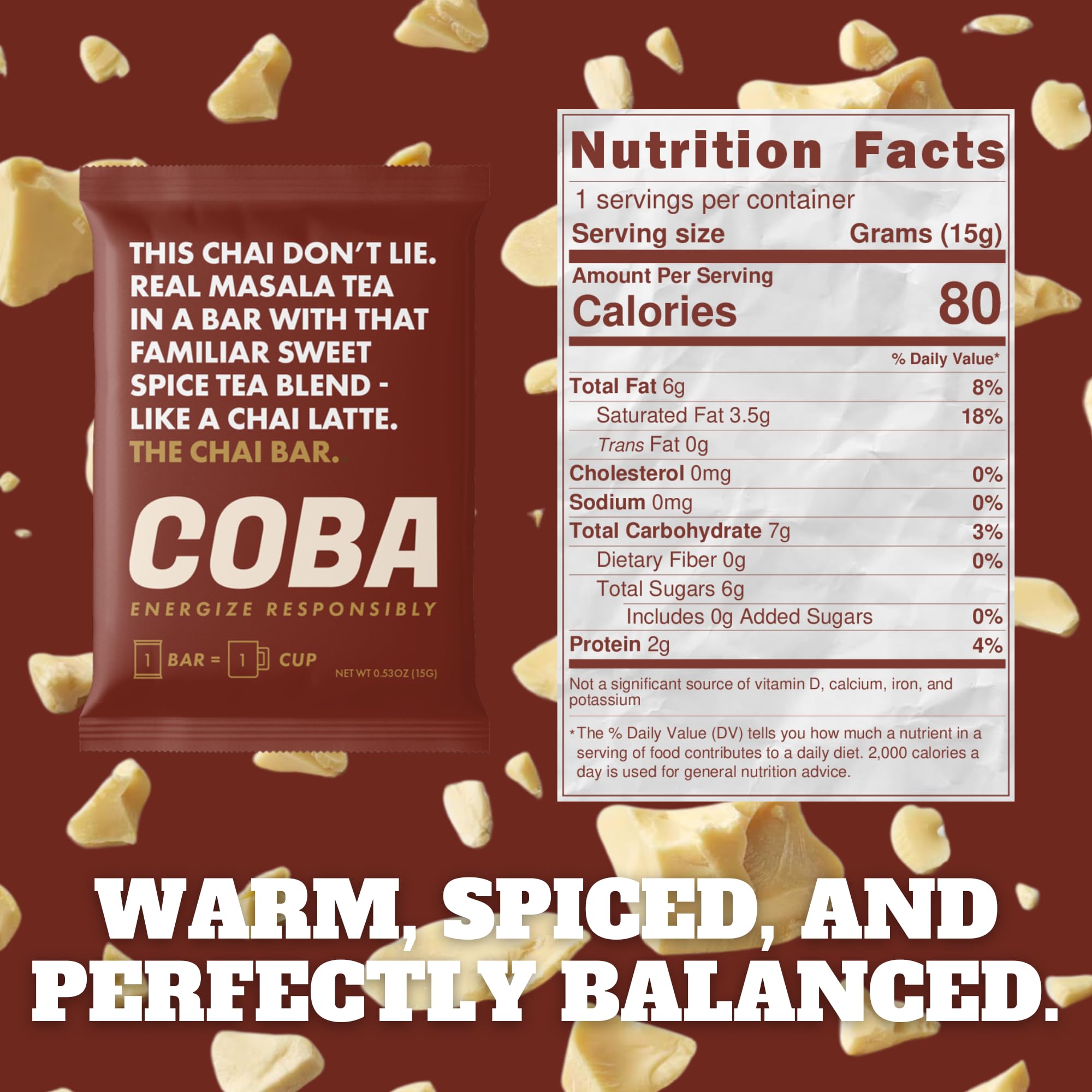 COBA caffeinated coffee chocolate bar Matcha flavor with antioxidant-rich notes