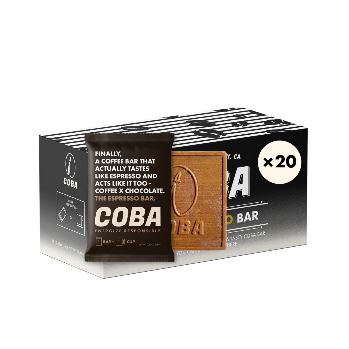 COBA caffeinated coffee chocolate espresso bar boosts focus for workouts and travel.