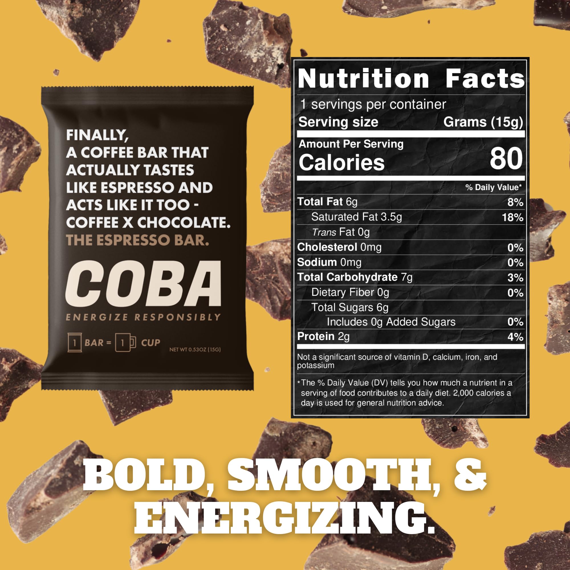 COBA caffeinated matcha bar delivers antioxidant rich flavor and a smooth caffeine lift.