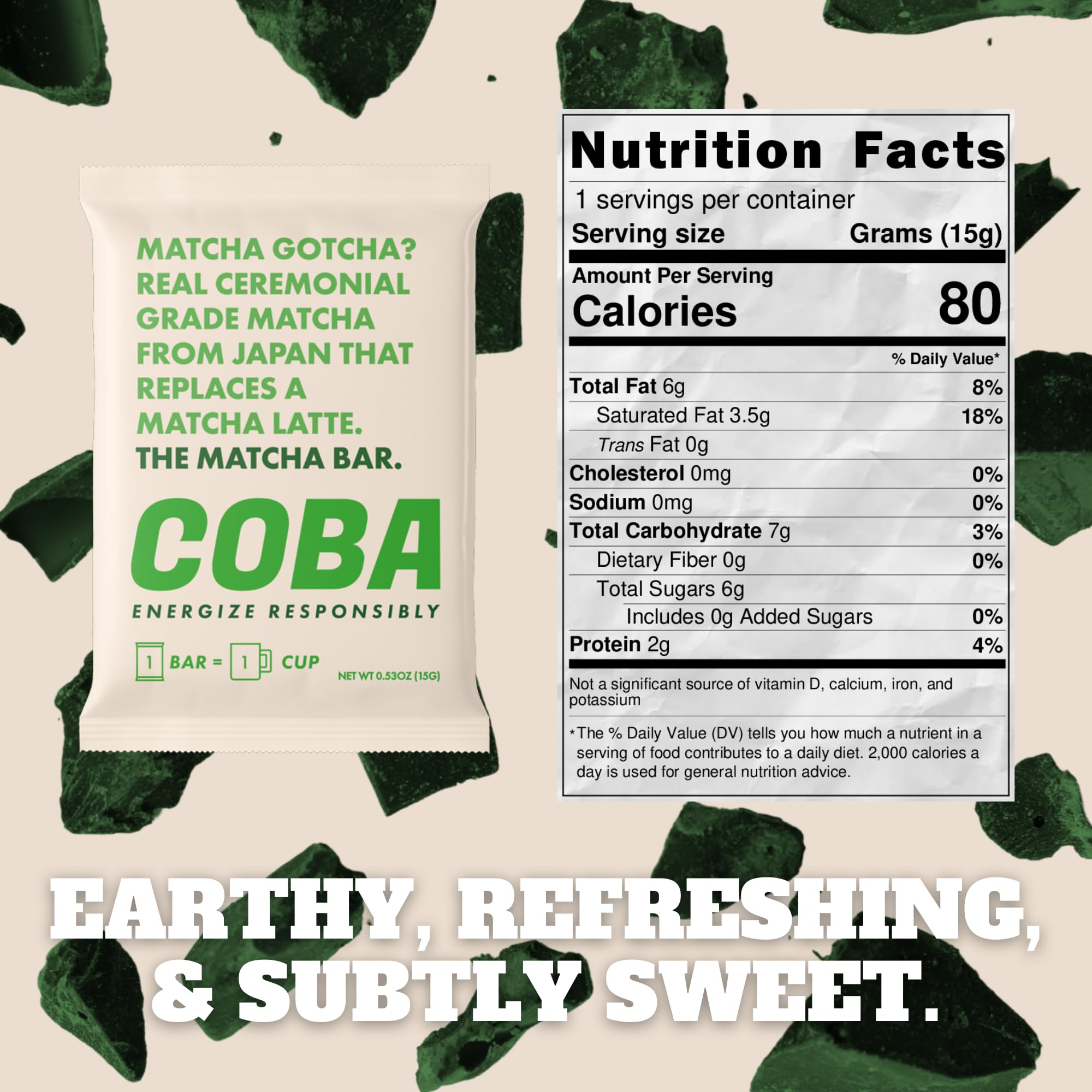 COBA matcha bar with antioxidant-rich flavor for focus