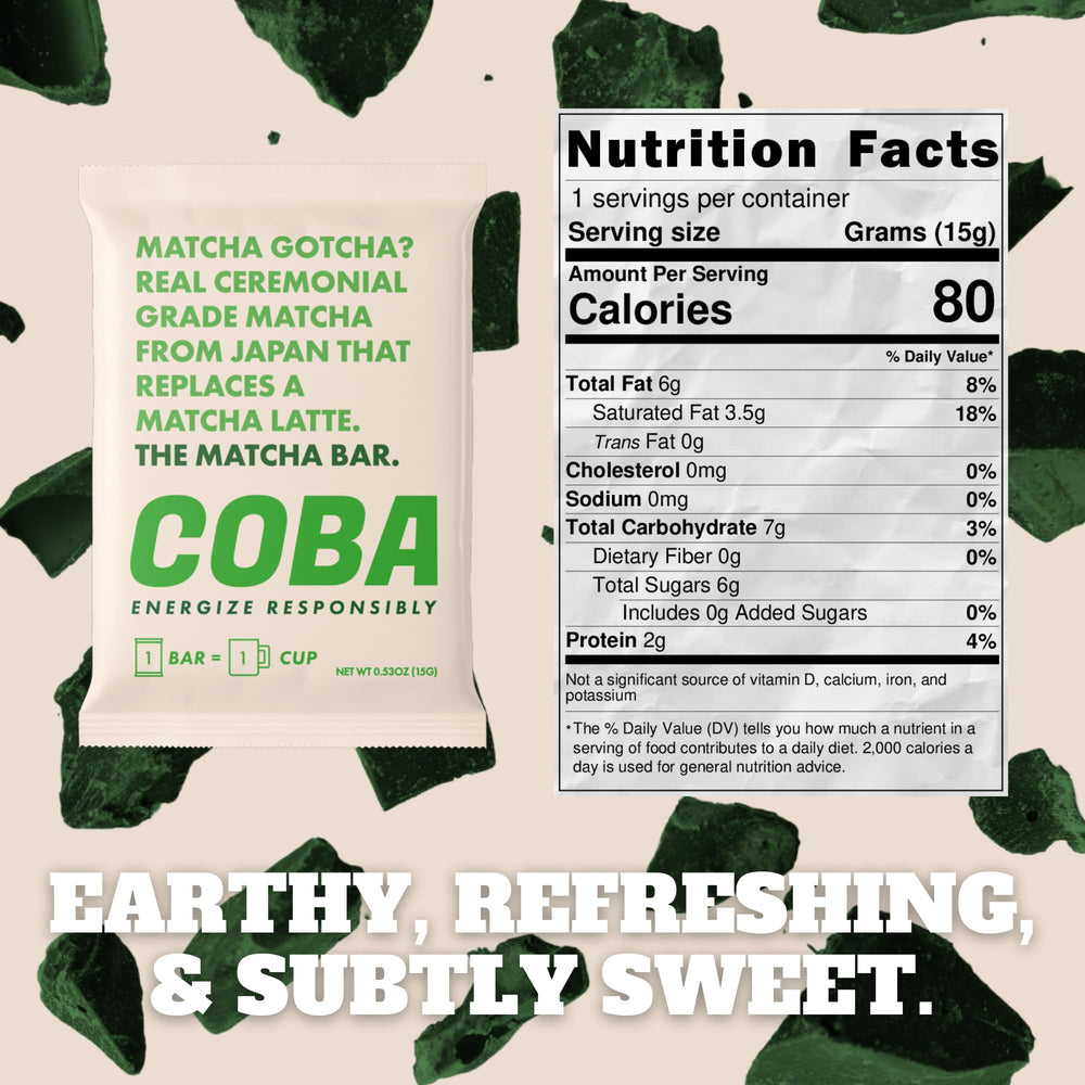 COBA matcha bar with antioxidant-rich flavor for focus