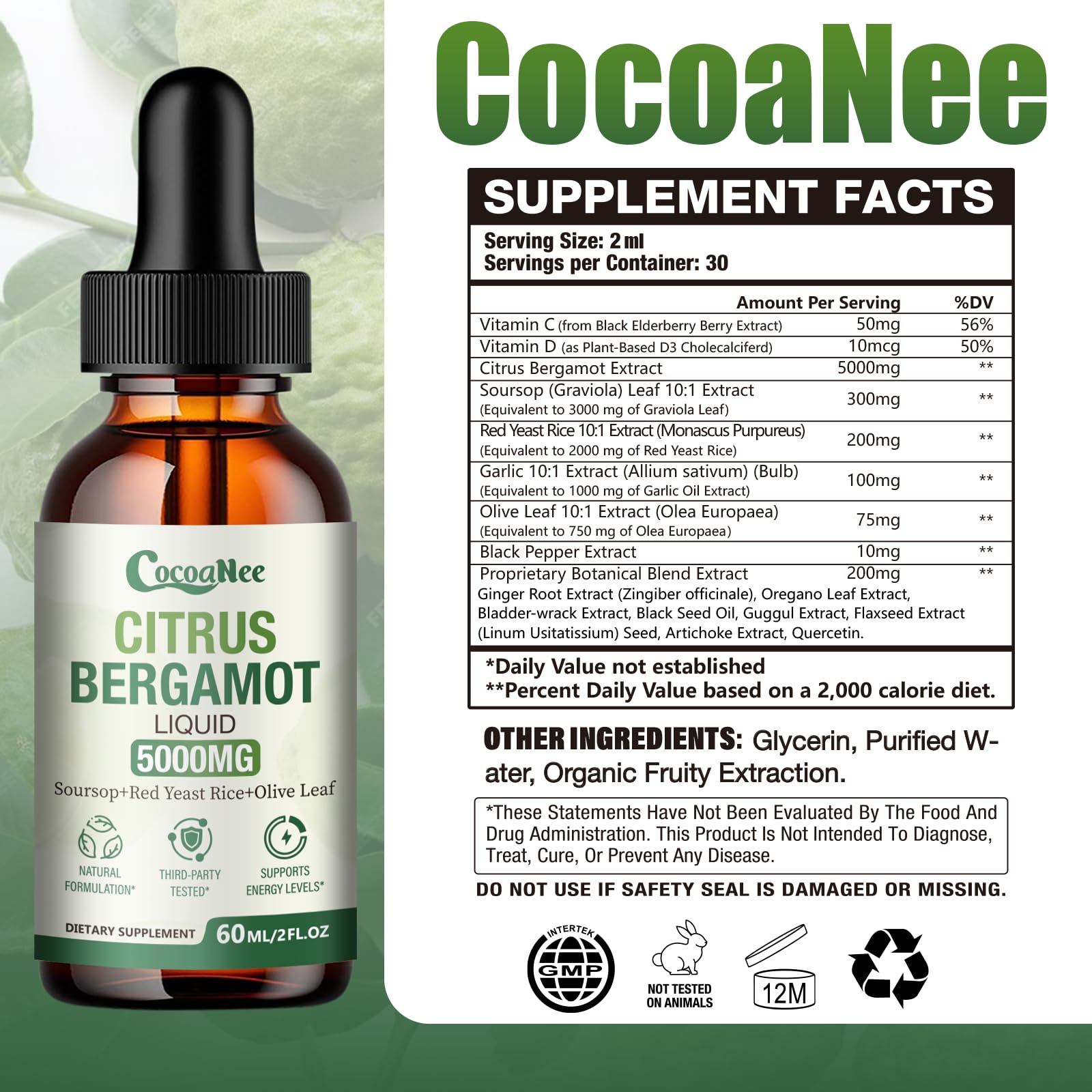 CocoaNee bergamot extract close-up highlighting signature active compounds for antioxidant support.