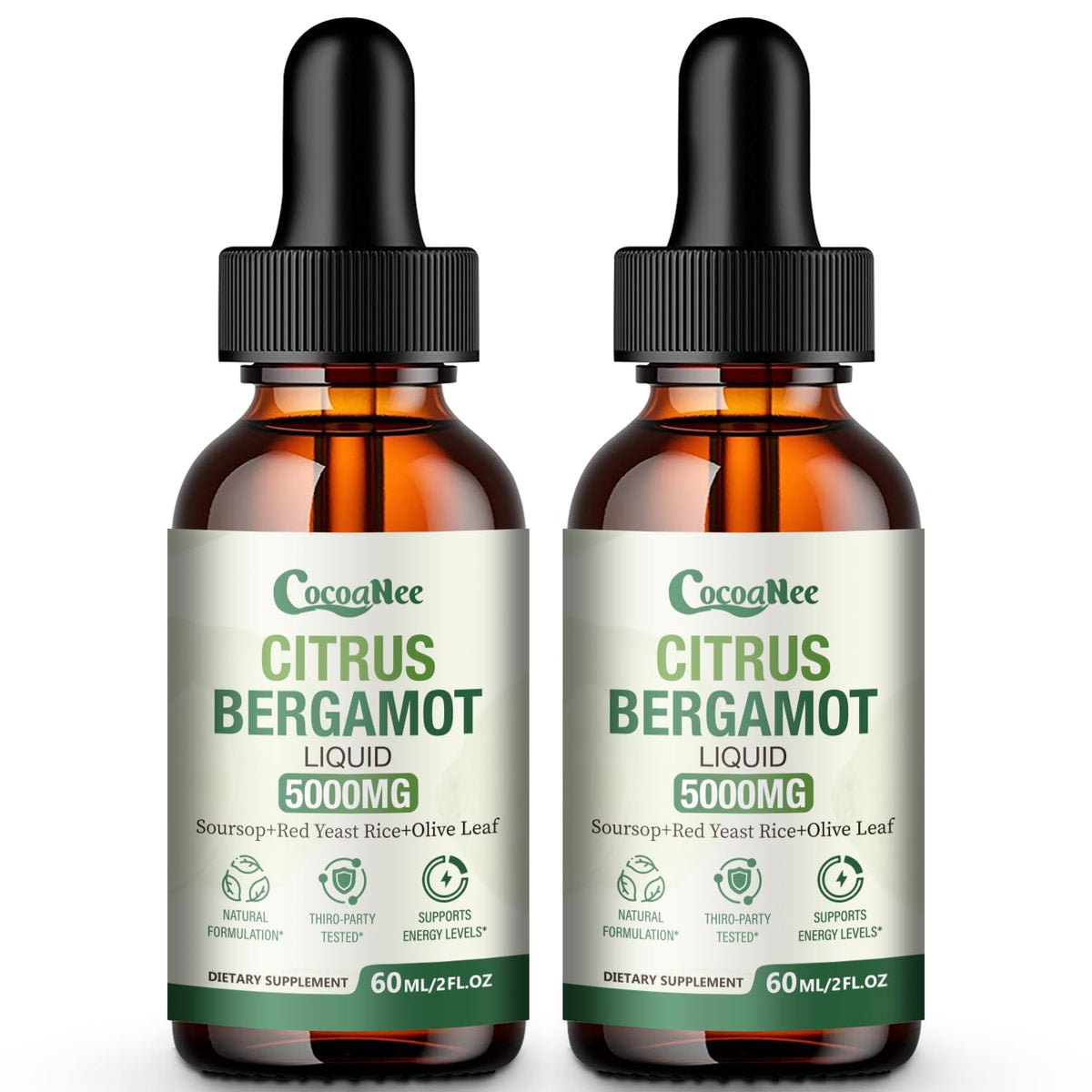 CocoaNee Citrus Bergamot liquid drops bottle for daily use and potential cholesterol balance.