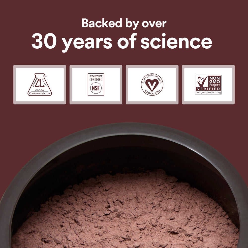 CocoaVia Cardio Health powder texture close-up showing fine powder.