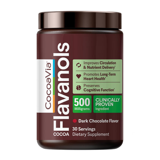 CocoaVia Cardio Health powder tub for daily heart support and easy mixing.