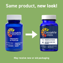 CocoaVia Memory & Focus caffeine content shown for a gentle boost.