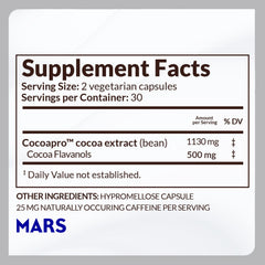 CocoaVia nutrition facts back label for informed daily use.