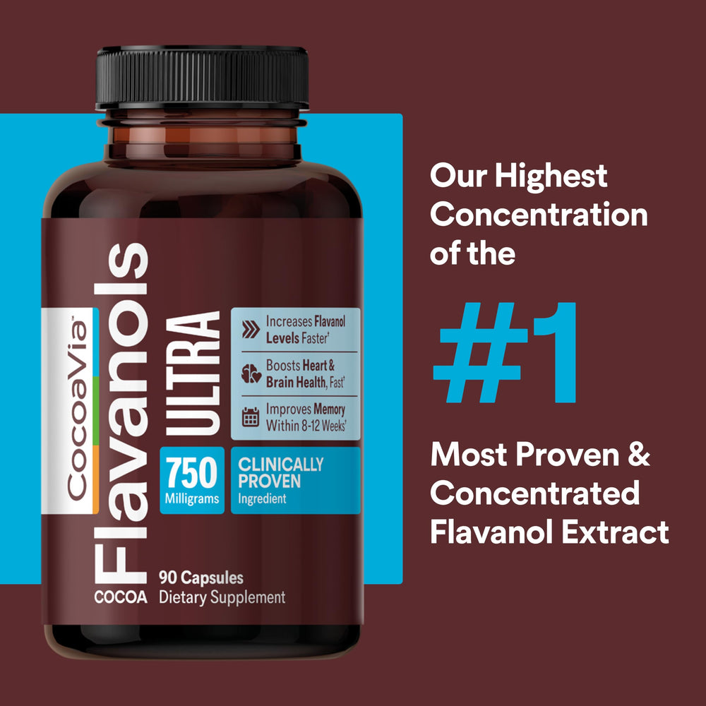 CocoaVia Ultra 750mg bottle label close-up highlighting ingredients