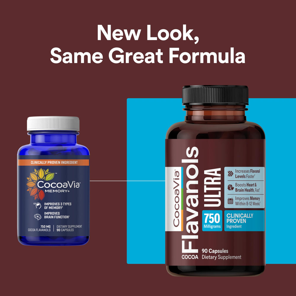 cocoavia ultra 750mg ingredients panel emphasizes science-backed heart and memory benefits