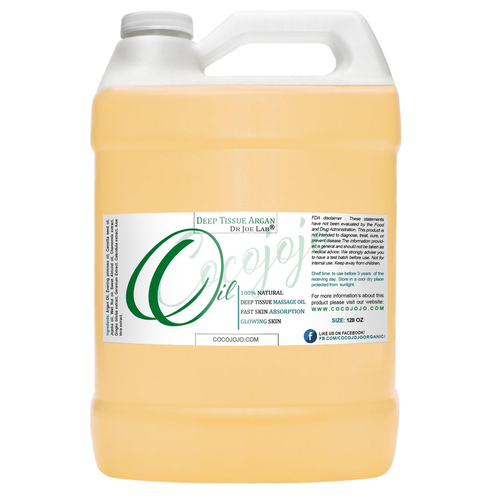 Cocojojo Deep Tissue Massage Oil bottle for bulk use during professional or home massages.