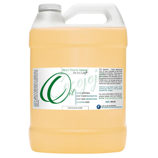 Cocojojo Deep Tissue Massage Oil bottle for bulk use during professional or home massages.