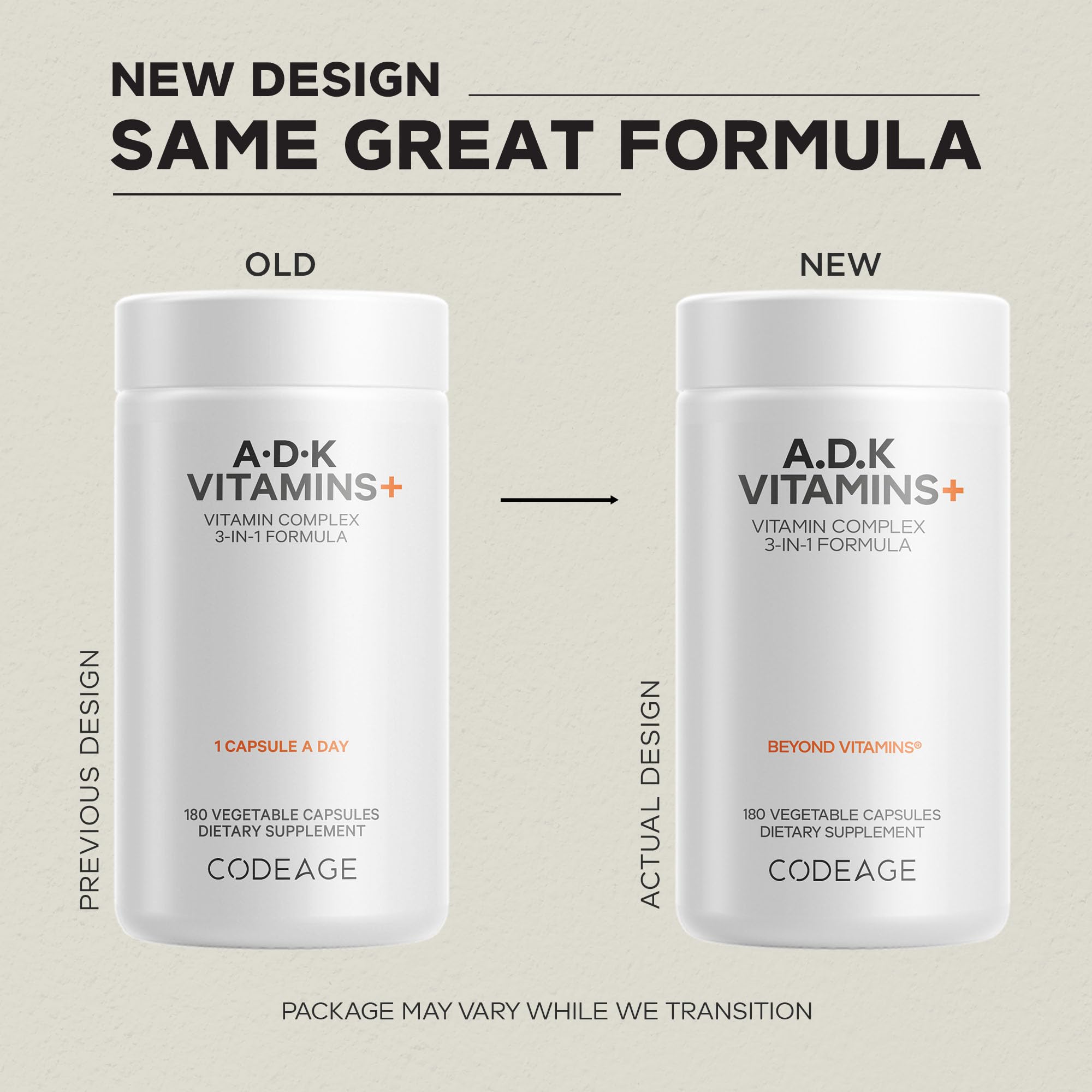 Codeage ADK vitamins front-pack view showing non-GMO and gluten-free formulation