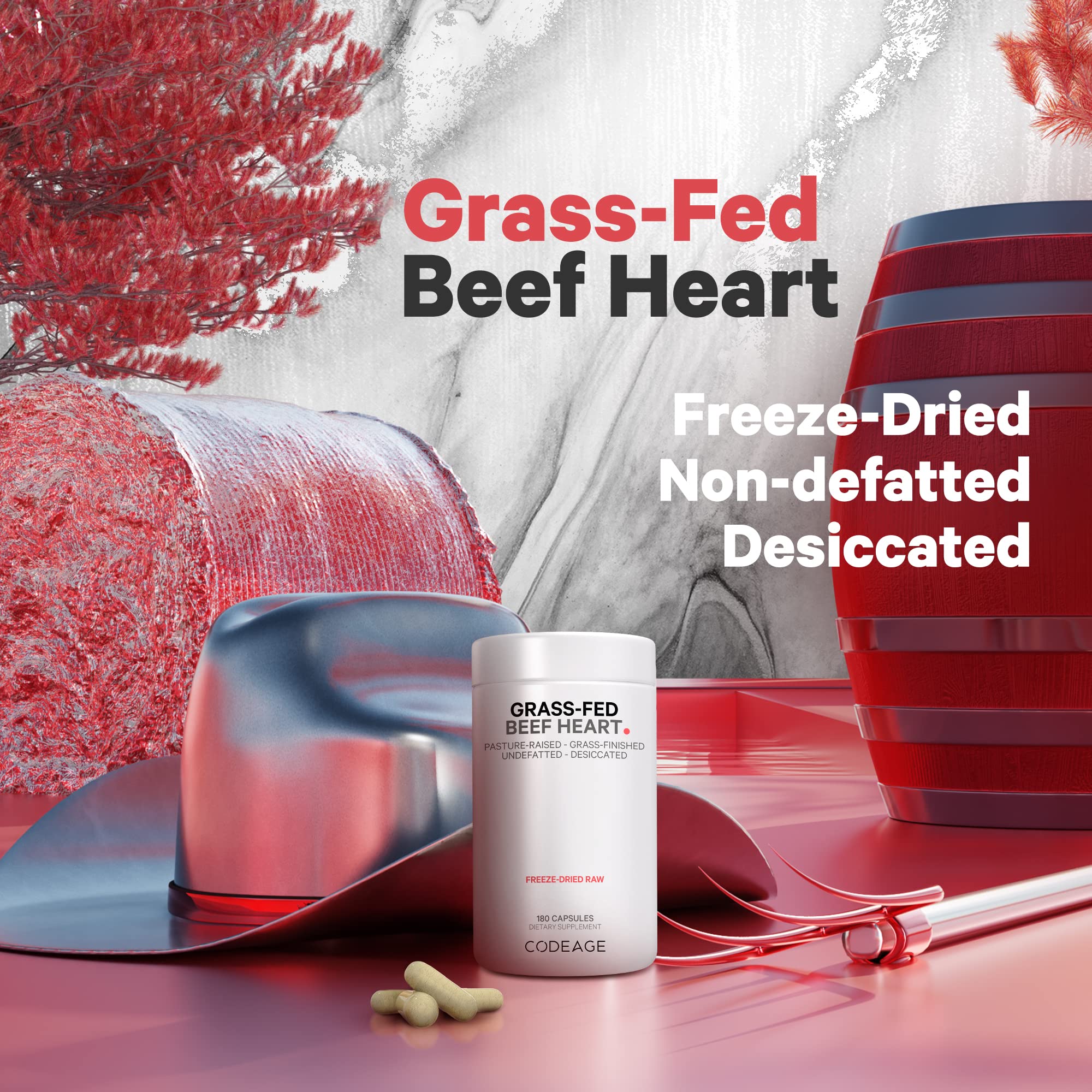Codeage beef heart and liver combo supplement packaging highlighting nutrient variety