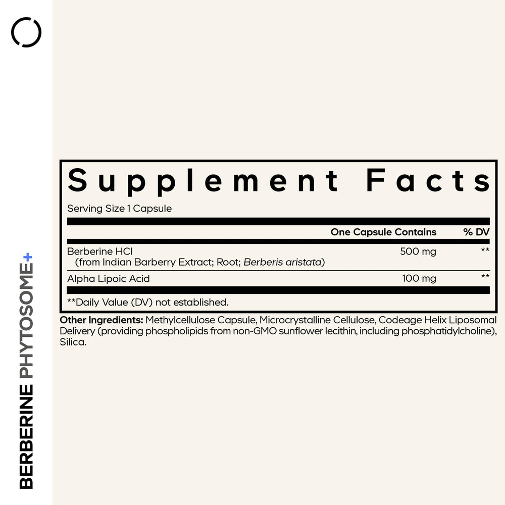 Close-up of Codeage Berberine Phytosome capsules highlighting 500 mg per serving