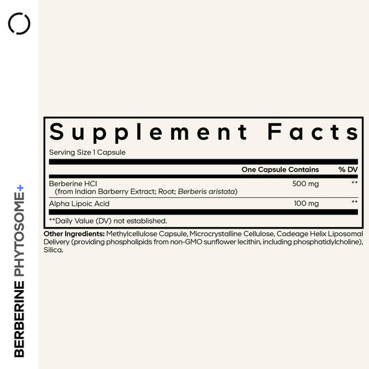 Close-up of Codeage Berberine Phytosome capsules highlighting 500 mg per serving
