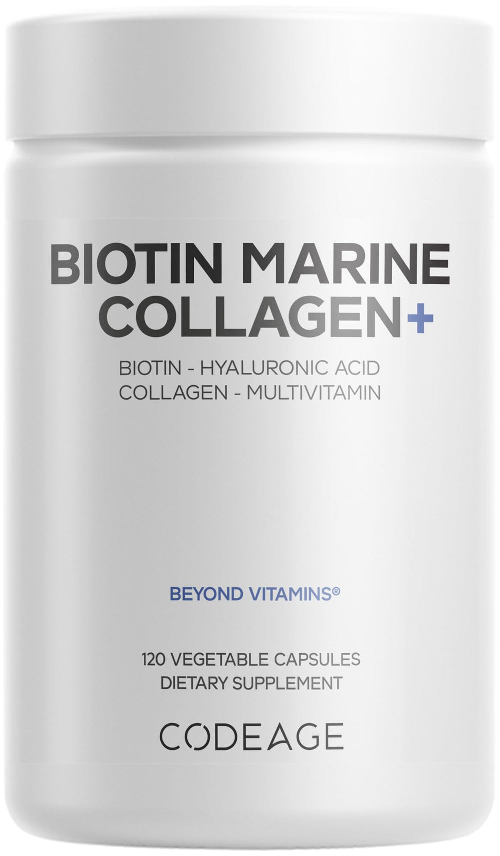 Codeage Biotin Marine Collagen bottle front – supports healthy hair, skin, and nails.