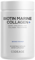 Codeage Biotin Marine Collagen bottle front – supports healthy hair, skin, and nails.