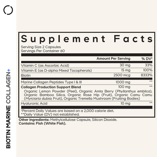 Codeage Biotin Marine Collagen capsules closeup – convenient daily use.