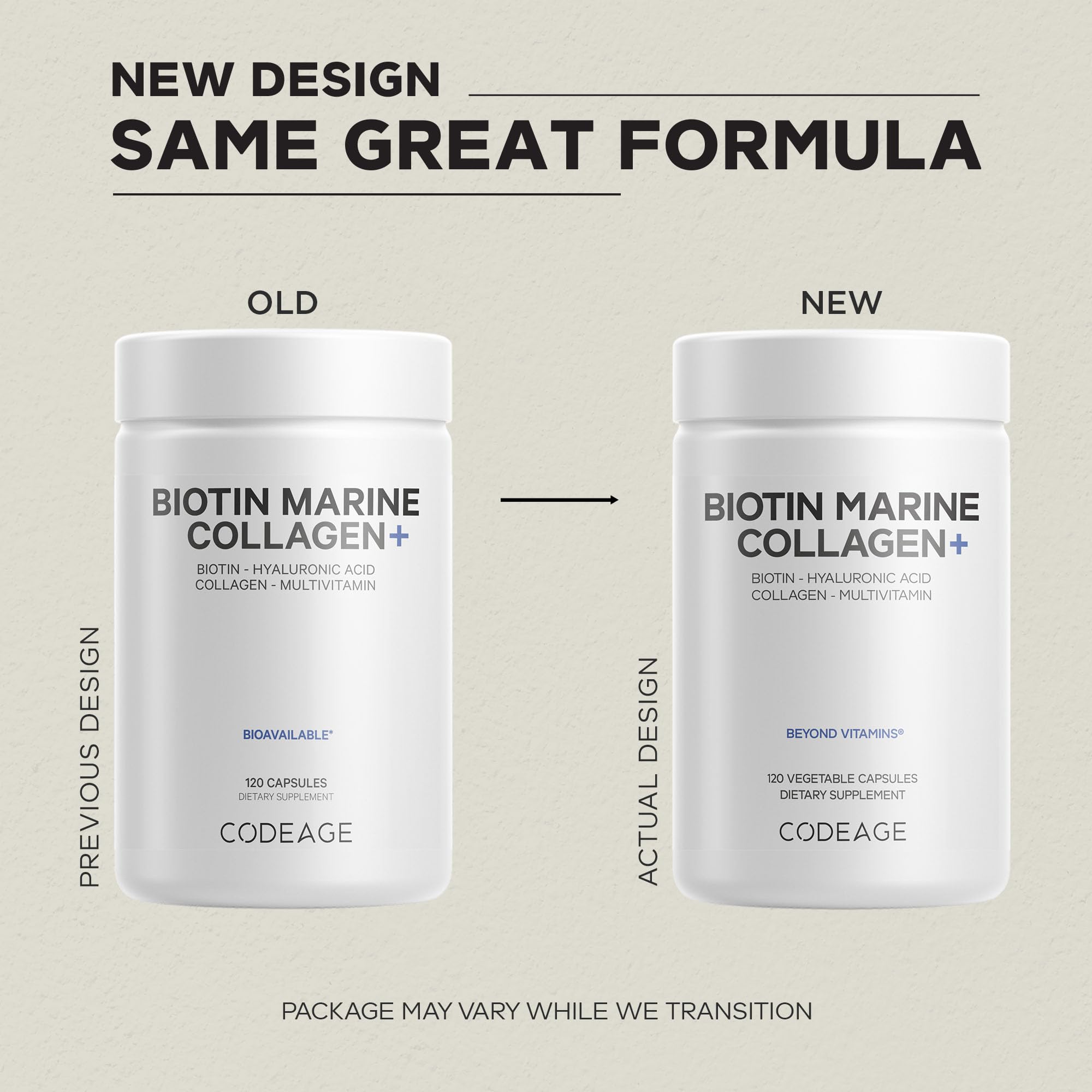 Codeage Biotin Marine Collagen label nutrition – highlights key ingredients.