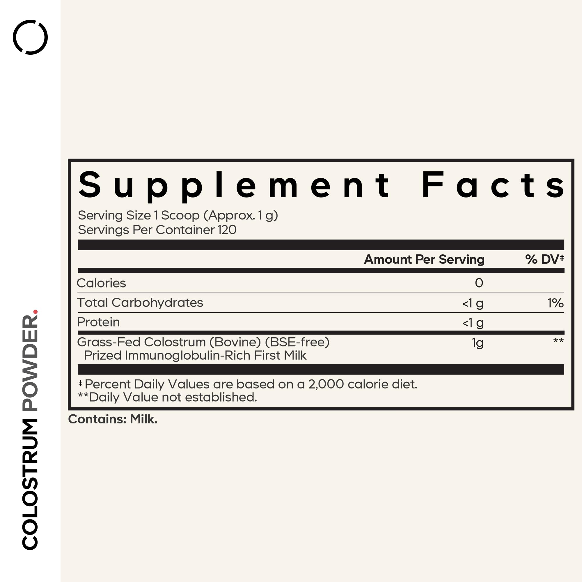Codeage colostrum powder being poured for easy daily use.