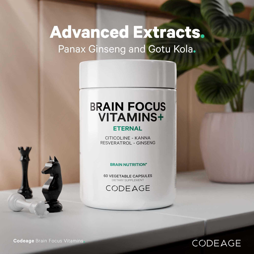 Codeage Brain Focus Panax Ginseng extract visual suggests herbal focus support.