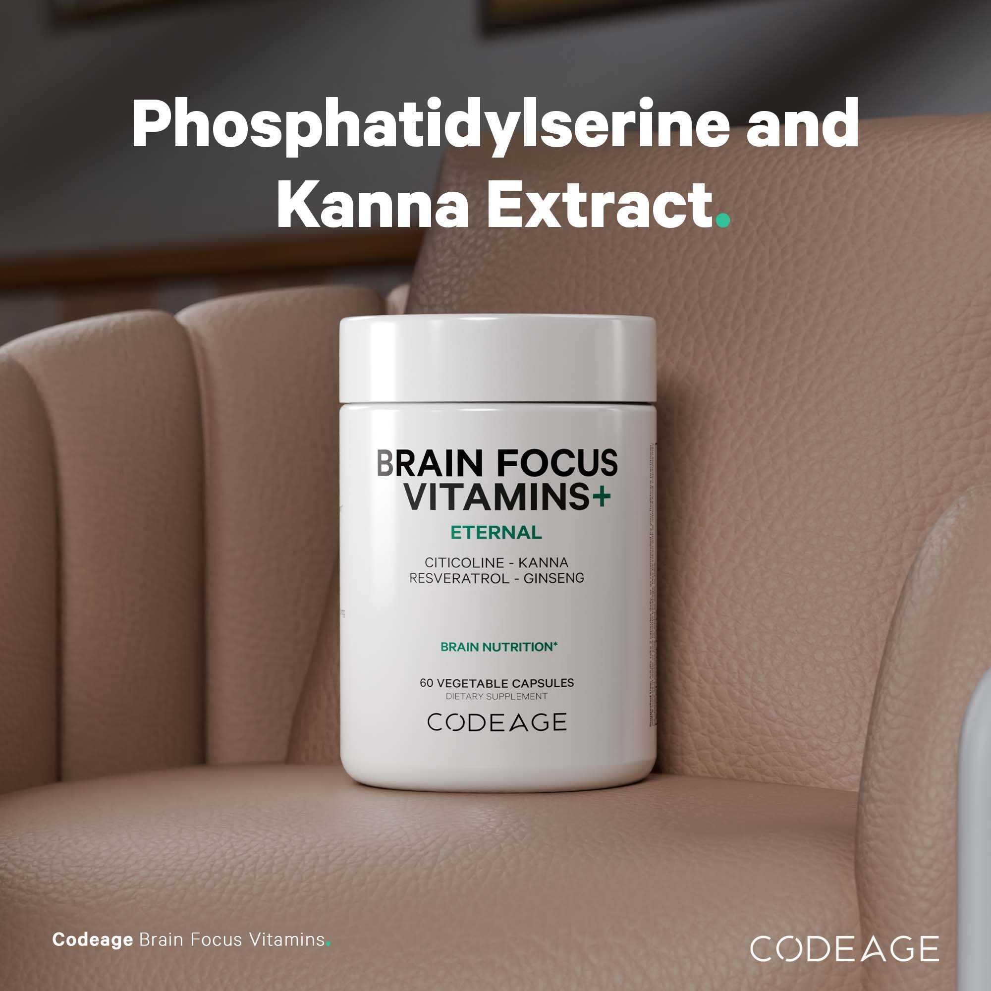 Codeage Brain Focus sunflower phosphatidylserine visual for membrane support.