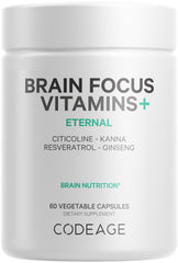 Codeage Brain Focus vitamins bottle supports daily focus during tasks.