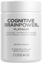 Codeage Brainpower Platinum bottle label highlighting Cognizin citicoline for focus